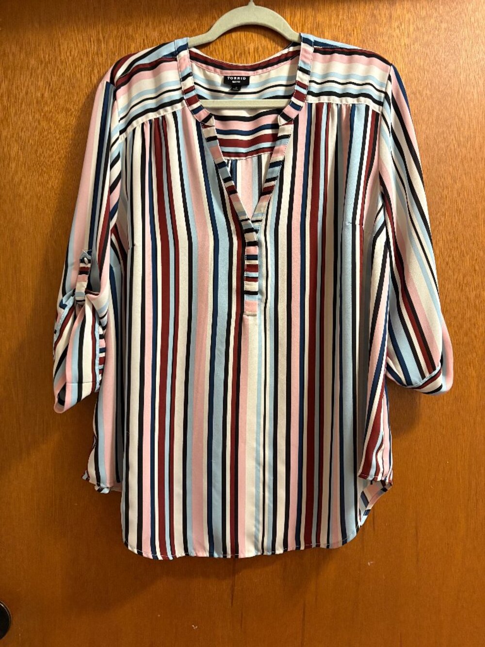 Torrid Harper Striped Blouse Size 2 Roll Tab Sleeves